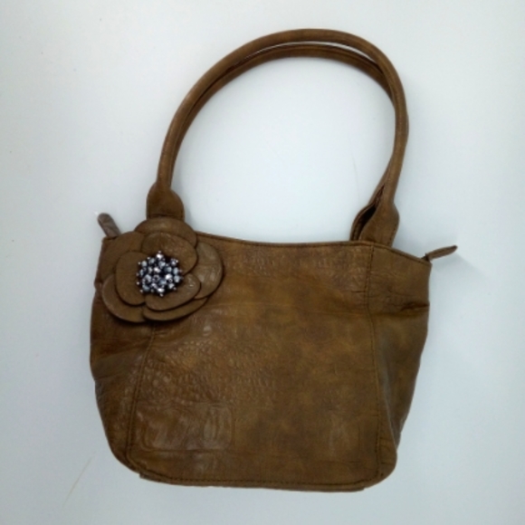 NWOT Vintage Brown Faux Crocodile Pendant Small Hobo Shoulder Bag - Picture 1 of 12